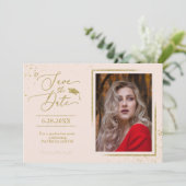 Chic Grad Party Save the Date Gold Glitzer Foto Einladung (Stehend Vorderseite)