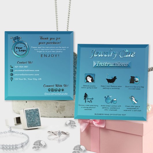 Chic Gradient Aquamarin Blue Jewelry Care Instrukt Begleitkarte