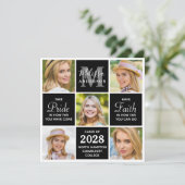 Chic Graduate 5 Foto Monogramm Schwarzer Abschluss Einladung (Stehend Vorderseite)