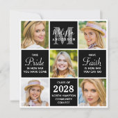 Chic Graduate 5 Foto Monogramm Schwarzer Abschluss Einladung (Vorderseite)