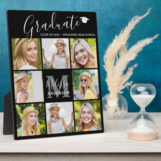 Chic Graduate 8 Foto Collage Black Abschluss Fotoplatte (Seite)
