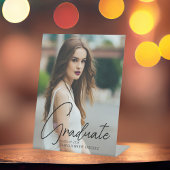 Chic Graduate Foto Black Script Graduation Party Sockelschild