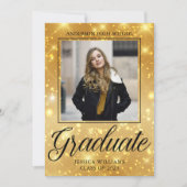 Chic Graduate Foto Gold Sparkle 2023 Abschluss Ankündigung (Vorderseite)