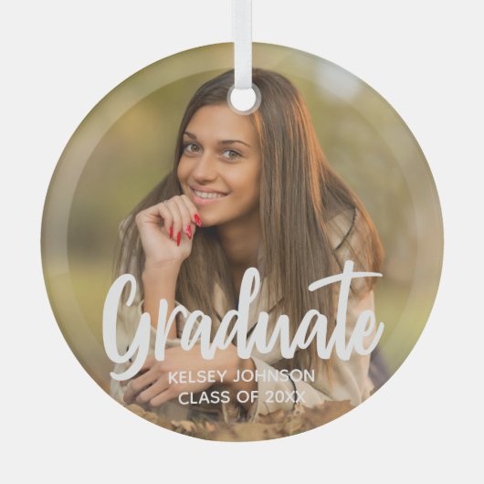 Chic Graduate Foto Moderne Custom 2023 Abschluss Ornament Aus Glas (Vorderseite)
