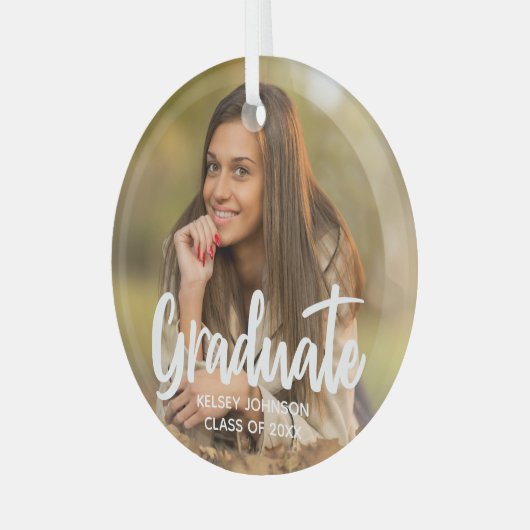 Chic Graduate Foto Moderne Custom 2023 Abschluss Ornament Aus Glas (Vorderseite links)