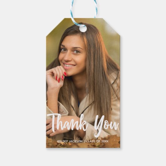 Chic Graduate Foto Moderne Custom Graduate Party Geschenkanhänger (Vorderseite)