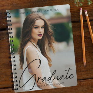 Chic Graduate Foto Trendy Script Abschluss Geschen Notizblock