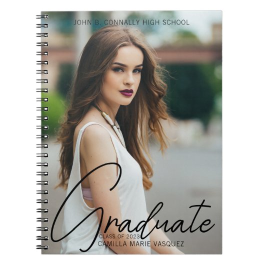 Chic Graduate Foto Trendy Script Abschluss Geschen Notizblock (Vorderseite)