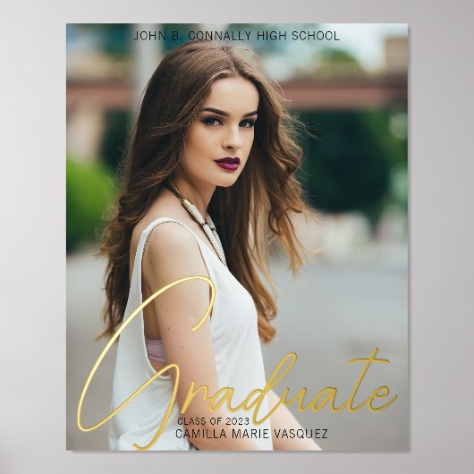 Chic Graduate Foto Trendy Script Abschluss Gold Foliendrucke (Vorderseite)