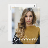 Chic Graduate Foto White Script Overlay 2024 Postkarte (Vorne/Hinten)