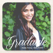 Chic Graduate Foto White Typografy Party Rechteckiger Pappuntersetzer (Vorderseite)