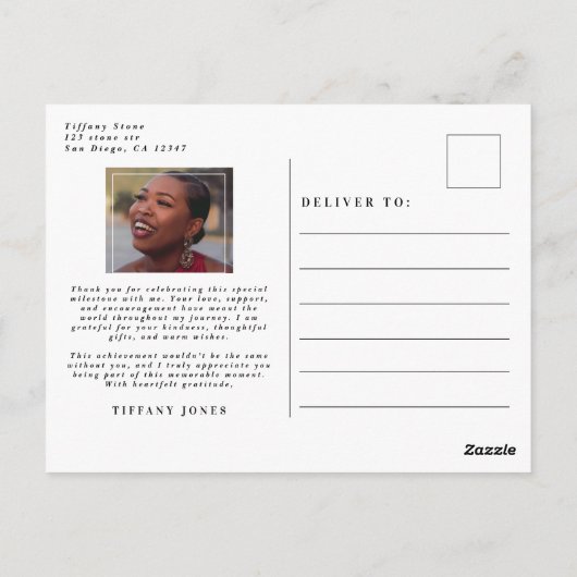 Chic Graduate Magazine Foto Abschluss Vielen Dank Postkarte (Rückseite)