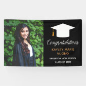Chic Graduate Senior Foto Black Graduation Party Banner (Horizontal)