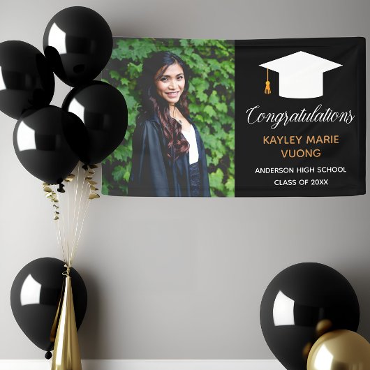 Chic Graduate Senior Foto Black Graduation Party Banner