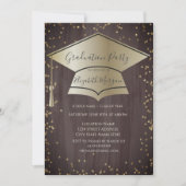 Chic Graduation Cap, Diamonds Brown Abschluss Einladung (Vorderseite)
