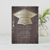 Chic Graduation Cap, Diamonds Brown Abschluss Einladung (Stehend Vorderseite)