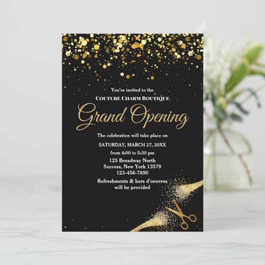 Chic Grand Opening Ribbon Cutting Zeremony Einladung (Stehend Vorderseite)