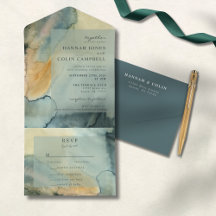 Chic Granite Blue Green Watercolor Wedding