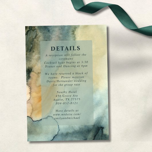 Chic Granite Blue Green Watercolor Wedding Begleitkarte