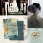 Chic Granite Blue Green Watercolor Wedding Einladung