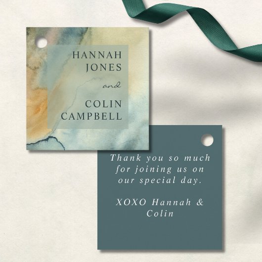 Chic Granite Blue Green Watercolor Wedding Geschenkanhänger