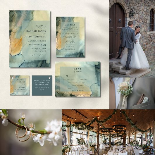 Chic Granite Blue Green Watercolor Wedding Programm