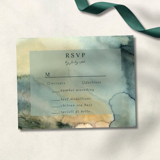 Chic Granite Blue Green Watercolor Wedding RSVP Karte