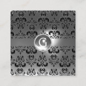 CHIC GRAU SCHWARZ-WEISS DAMASK GEMSTONE MONOGRAM QUADRATISCHE VISITENKARTE (Rückseite)
