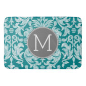 Chic Grau und Aquamarin Damask Muster Custom Monog Badematte (Vorderseite)