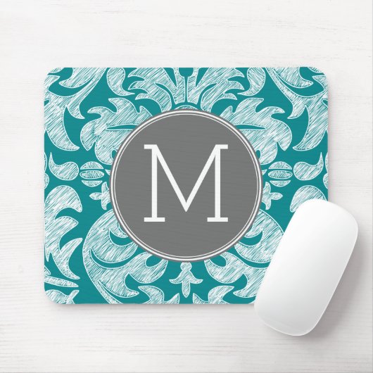 Chic Grau und Aquamarin Damask Muster Custom Monog Mousepad (Mit Mouse)