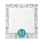 Chic Grau und Aquamarin Damask Muster Custom Monog Notizblock (Vorderseite)