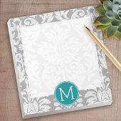 Chic Grau und Aquamarin Damask Muster Custom Monog Notizblock