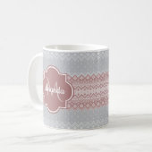 Chic Grau und Dusky Pink Strick Streifen und Monog Kaffeetasse (Vorderseite Links)