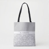 Chic Grau und White Damask Personalisiert Tasche (Vorderseite)
