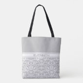 Chic Grau und White Damask Personalisiert Tasche (Rückseite)