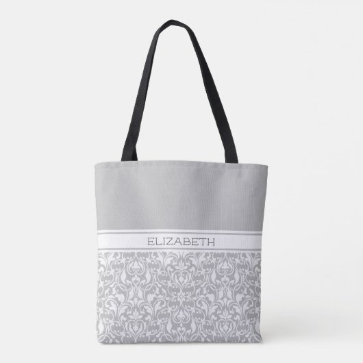 Chic Grau und White Damask Personalisiert Tasche (Rückseite)