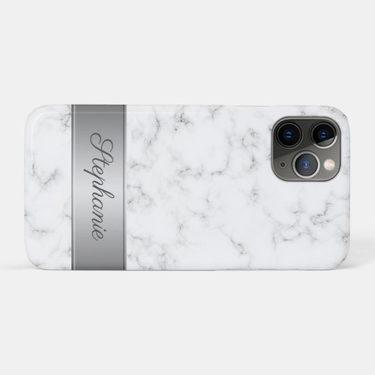 Chic Graue und White Marble Script Name Case-Mate iPhone Hülle (Rückseite (Horizontal))