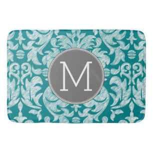 Chic Graues und Aquamarines Damask-Muster Badematte