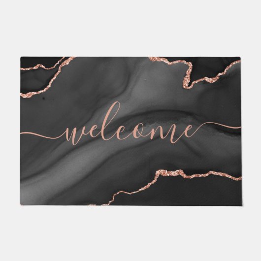 Chic Gray Agate Pink Glitter Script Welcome Fußmatte (Vorderseite)