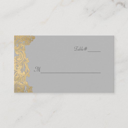 Chic Gray and Gold Wedding Platzkarte (Vorderseite)