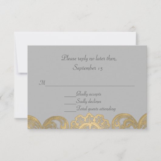 Chic Gray and Gold Wedding RSVP Card Karte (Vorderseite)