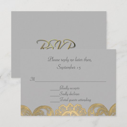 Chic Gray and Gold Wedding RSVP Card Karte (Vorne/Hinten)