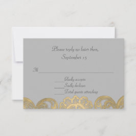 Chic Gray and Gold Wedding RSVP Card Karte