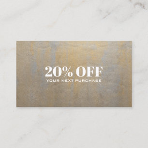 Chic Gray and Satin Gold Discount Coupon Card Visitenkarte