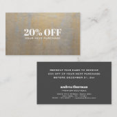 Chic Gray and Satin Gold Discount Coupon Card Visitenkarte (Vorne/Hinten)