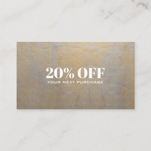 Chic Gray and Satin Gold Discount Coupon Card Visitenkarte (Vorderseite)