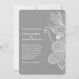Chic Gray and White Floral Mandala Wedding Einladung