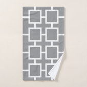 Chic Gray and White Geometric Square Pattern Badhandtuch Set (Handtuch)