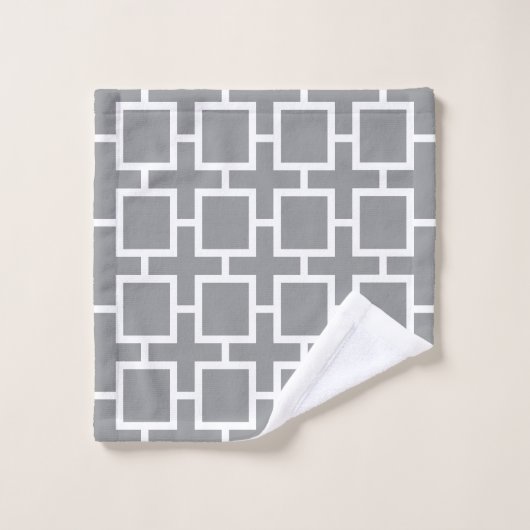 Chic Gray and White Geometric Square Pattern Badhandtuch Set (Waschlappen)