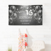Chic Gray Balloons Stars 16. Geburtstag Banner (Insitu)